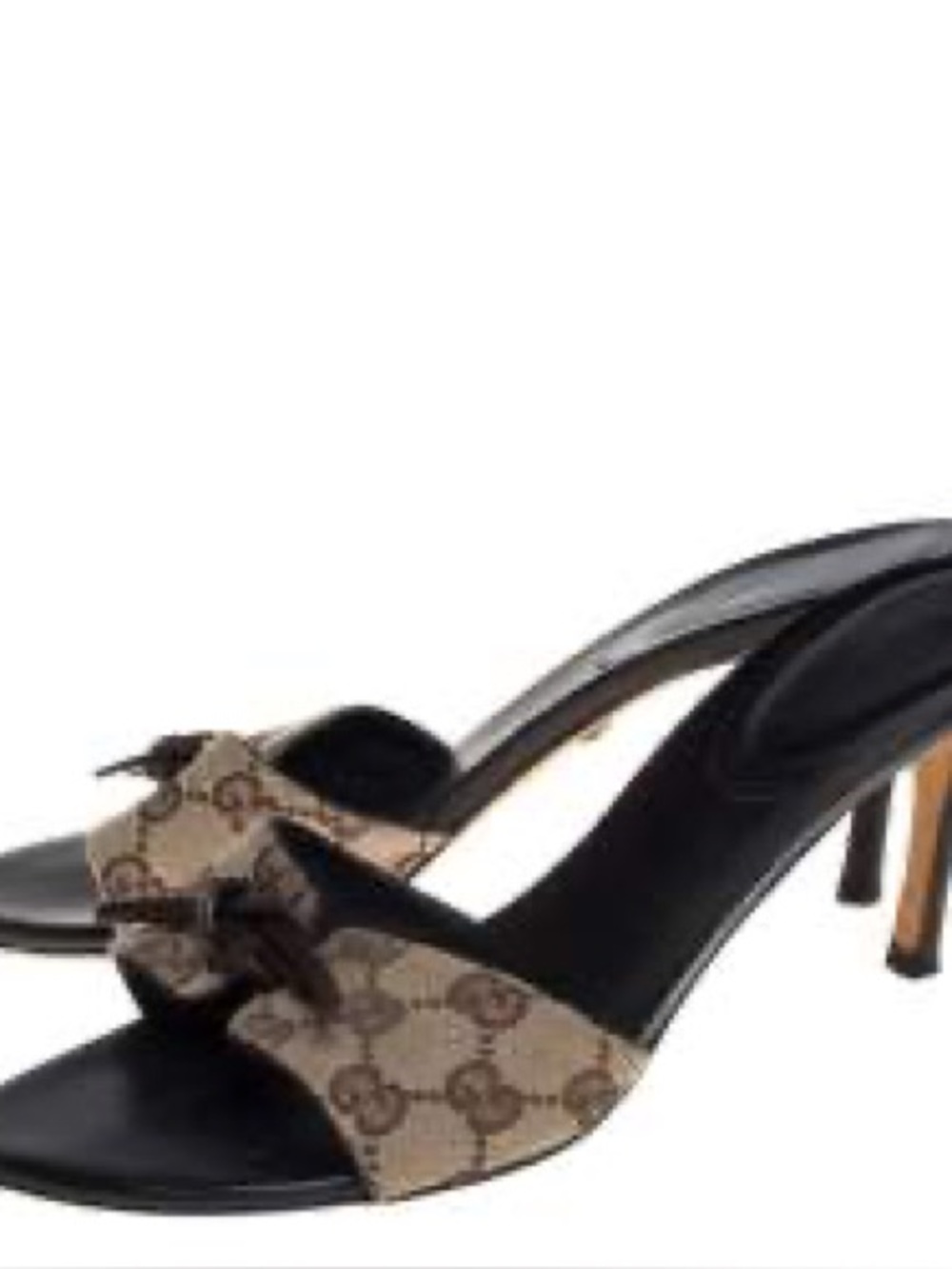 Gucci Brown Beige GG Bow Mule Heels - Picture 6 of 9